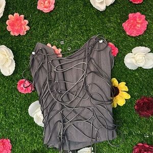 Charcoal Corset Top with Unique Lace-Up Design
